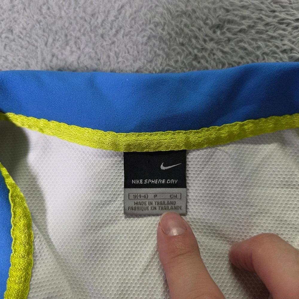 Nike Womens Small Sleeveless Polo Shirt White Blue Sphere Dry Tennis Golf Top